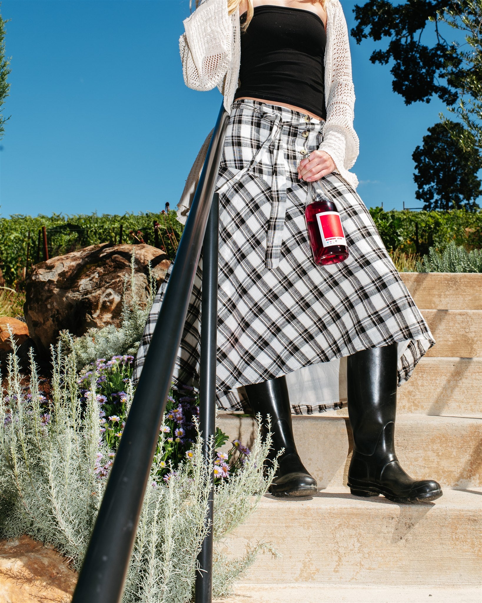 Artist Block Wine bottle held outdoors at Dundee Hills winery, Willamette Valley Oregon